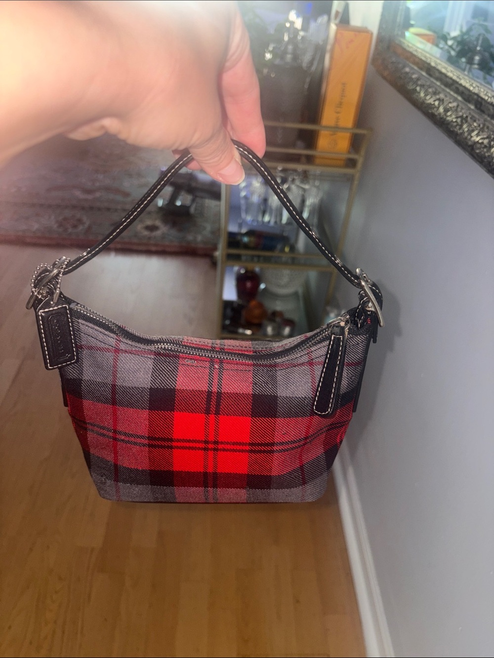 Coach Vtg Y2K Tartan Red/Black Plaid Wool Baquette 8326. - Picture 4 of 9